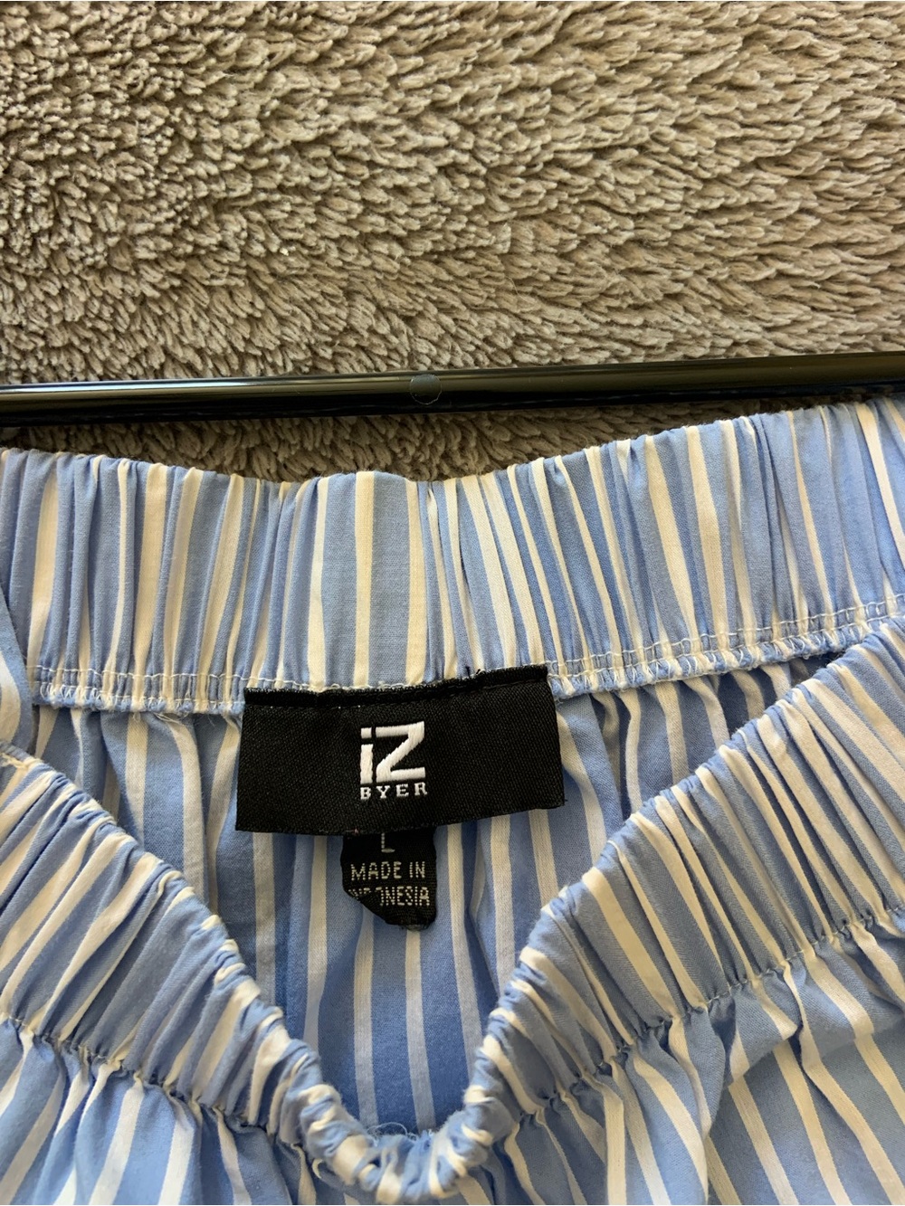 Iz Byer Light Blue & White Striped Off-Shoulder Blouse - Picture 2 of 2